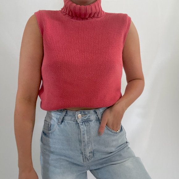 Vintage Chunky Muted Rust Sleeveless Turtleneck - Picture 4 of 10